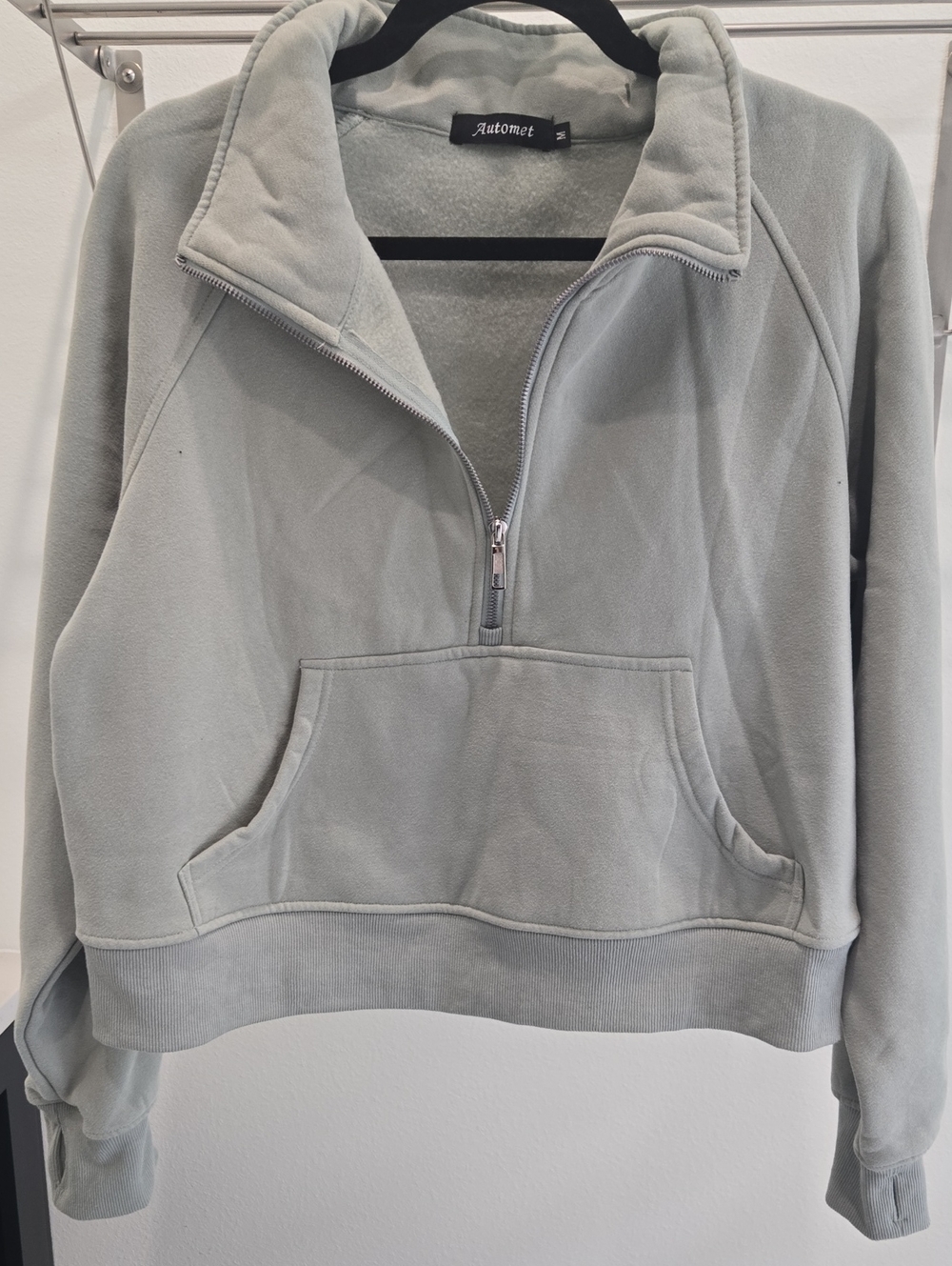 Automet Sage Green Half-Zip Funnel Neck Pullover